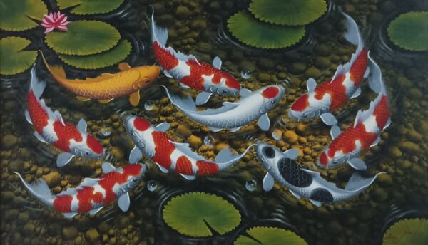 Lukisan "Harmoni Ikan Koi" – Karya Pak Darwis Yogyakarta - Gambar 2